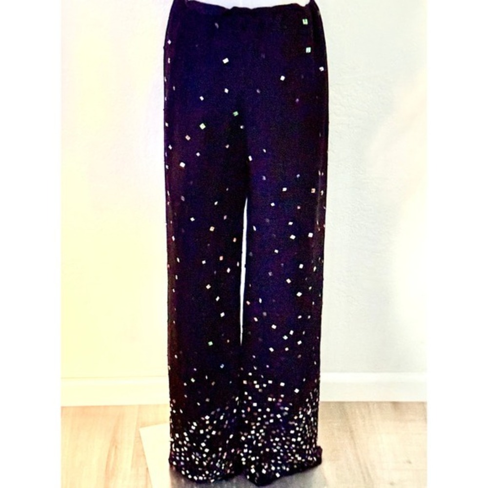 Vintage 90s Anna Sui NWT Black Silk Sequin Pants Sz 4 Whimsigoth